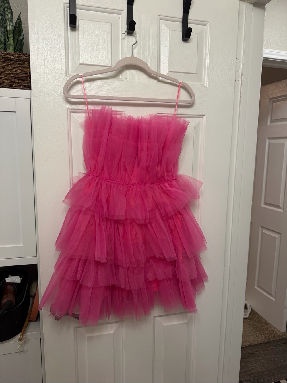 Hot Pink Layered Tulle Mini Dress - Picture 2 of 4